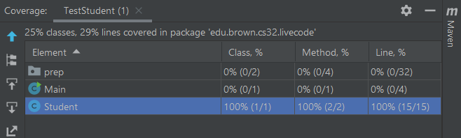 Details for the Student class, the Main class, and the prep sub-package